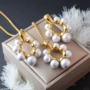 Gold and White Pearl Jewelry Set